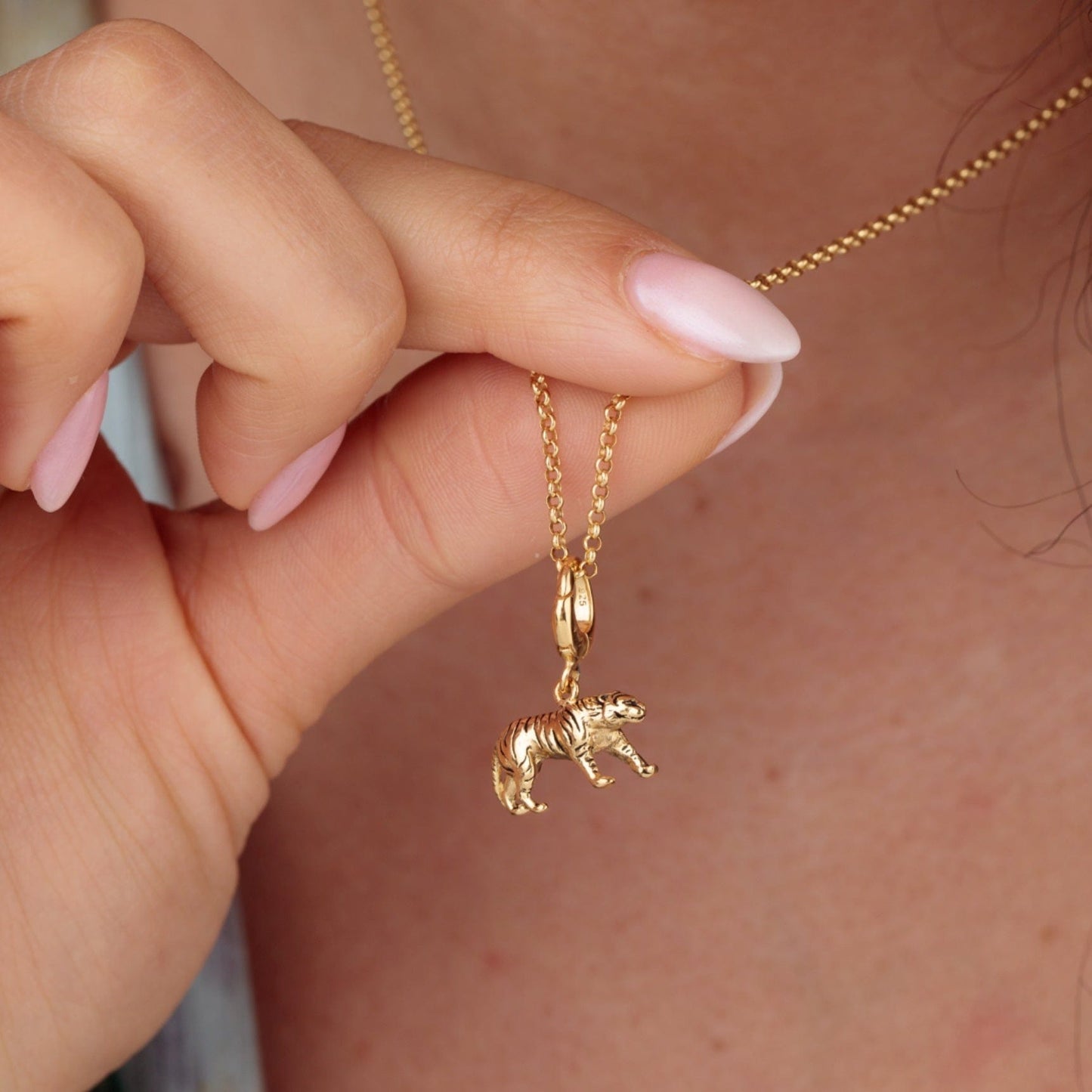 Gold Plated Tiger Charm on Necklace | Gold Plated Charms by Lily Charmed