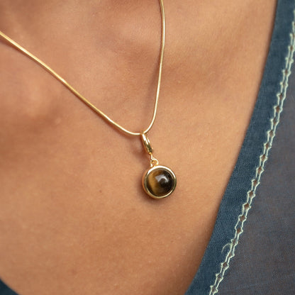 Gold Plated Tigers Eye Courage Healing Stone Charm on Necklace - Lily Charmed