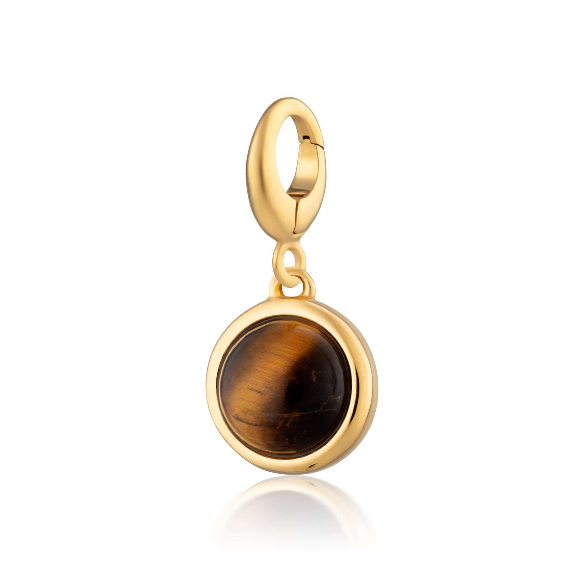 Gold Plated Tigers Eye Courage Healing Stone Charm Front View - Lily Charmed