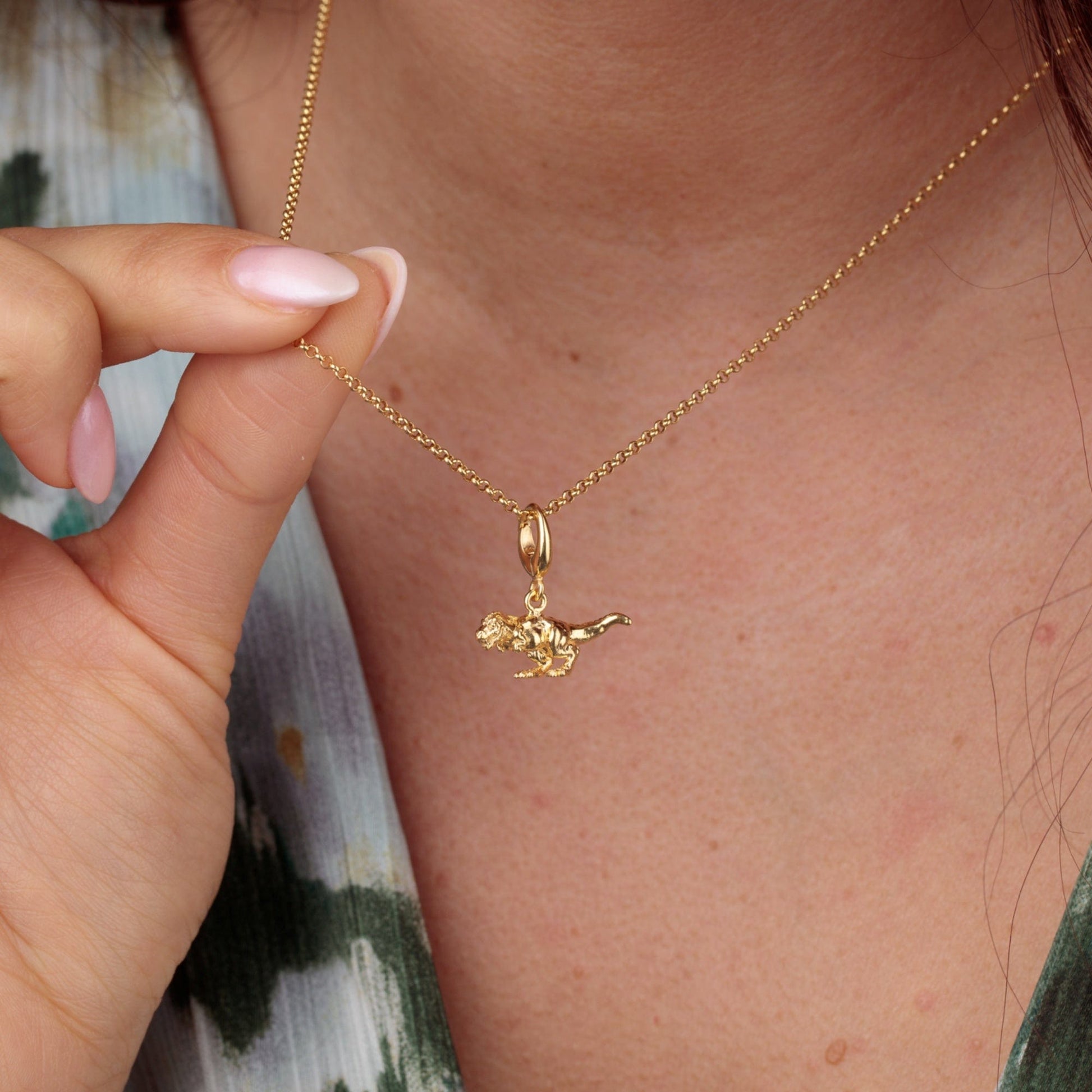 Gold Plated T-Rex Dinosaur Charm on Necklace - Lily Charmed