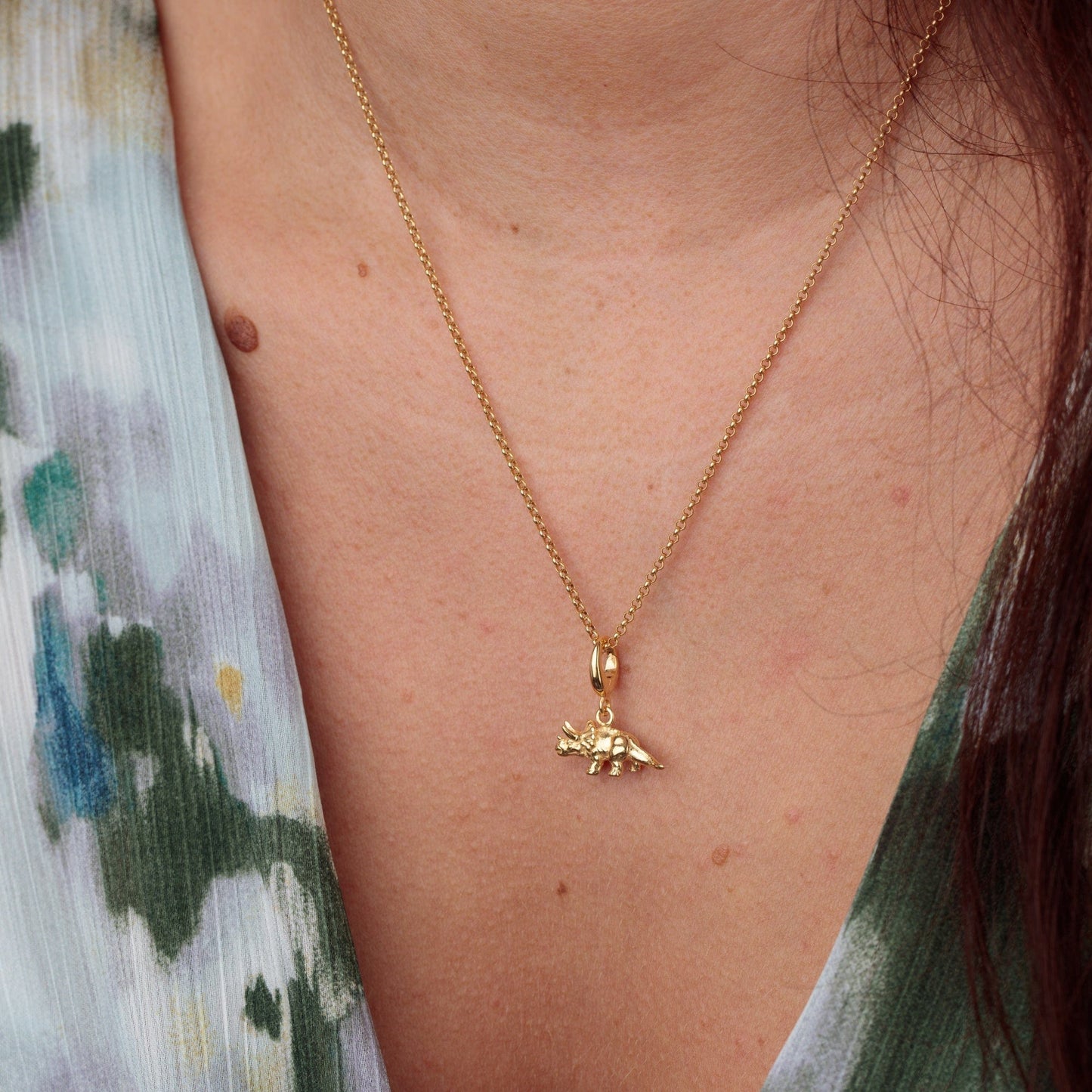 Gold Plated Triceratops Dinosaur Charm on Necklace - Lily Charmed