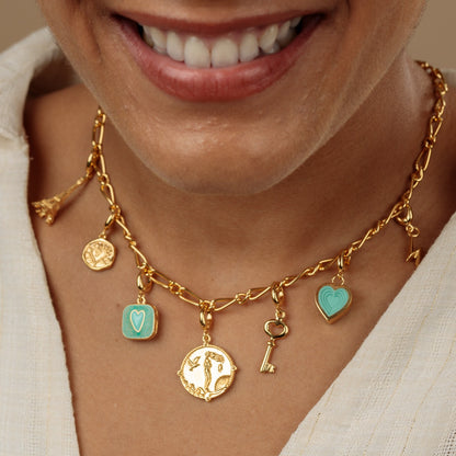 Gold Turquoise Heart Locket Charm