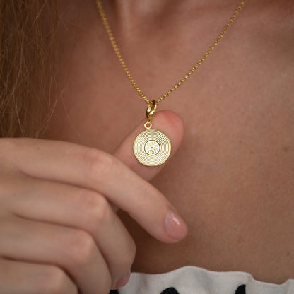 Gold Plated Vinyl Record Charm on Necklace | Lily Charmed