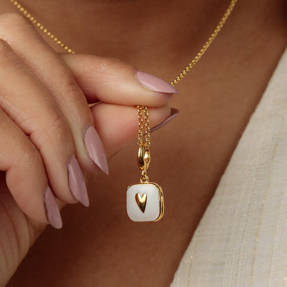 Gold White Heart Locket Charm