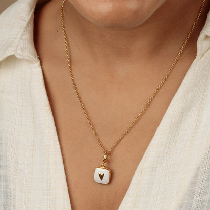 Gold White Heart Locket Charm
