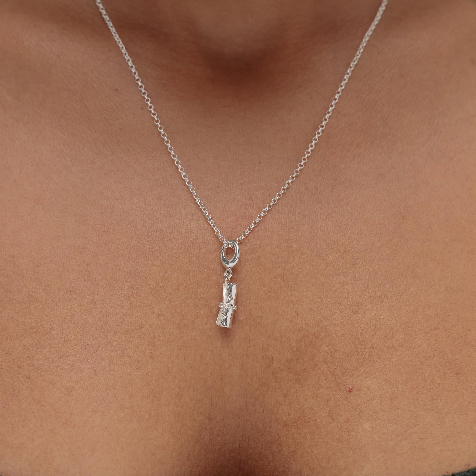 Silver Scroll Graduation Charm on Necklace - Lily Charmed