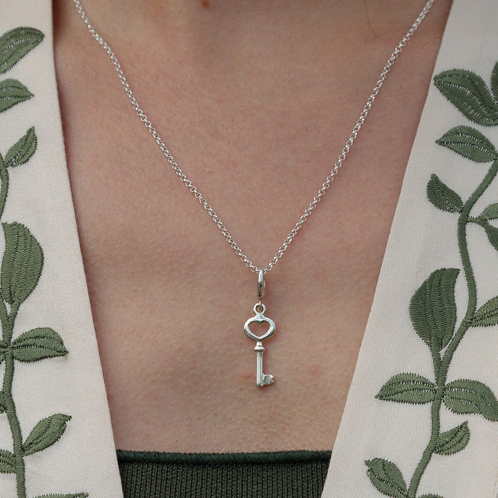 Silver Key Charm on Necklace - Lily Charmed