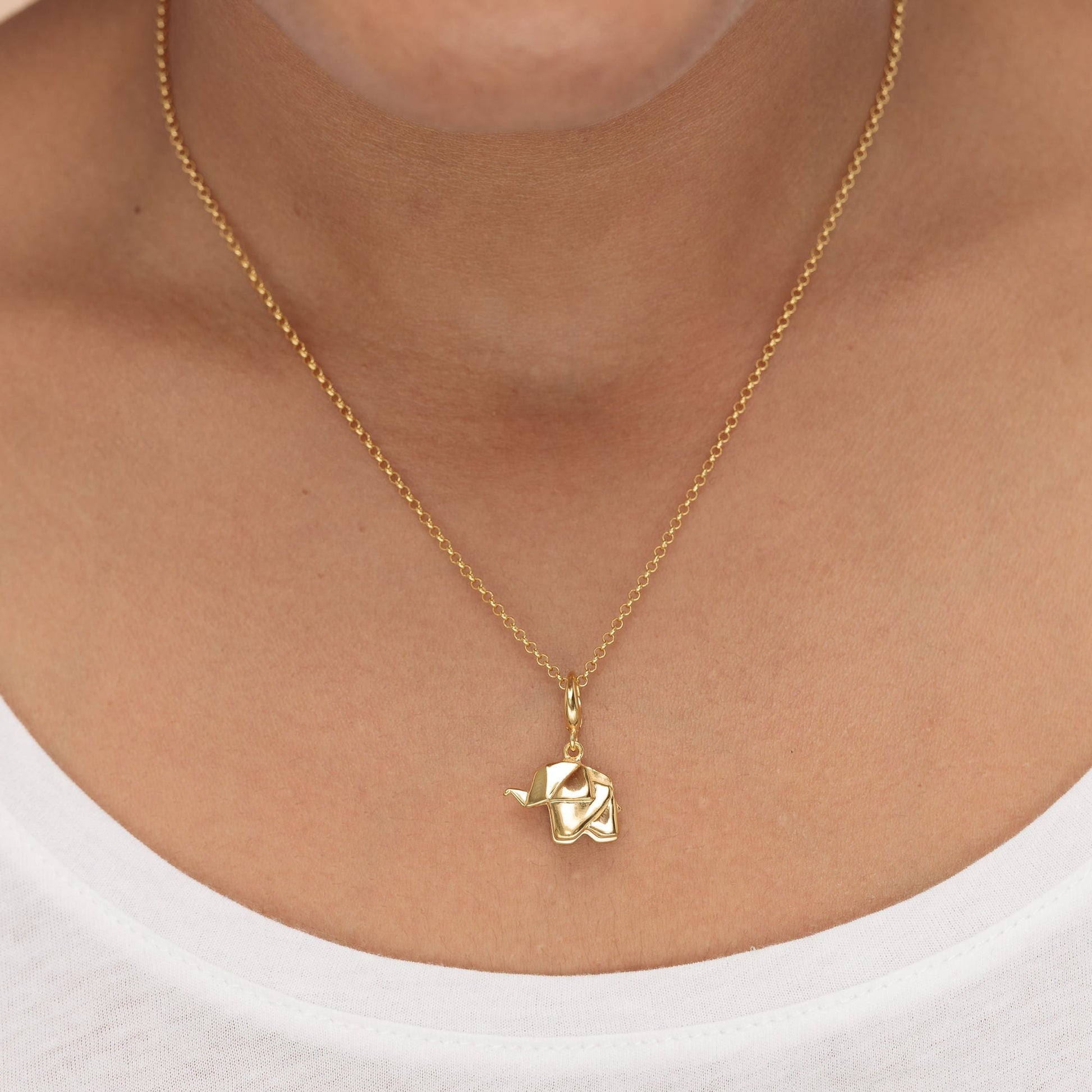 Gold Origami Elephant Charm Necklace - Lily Charmed