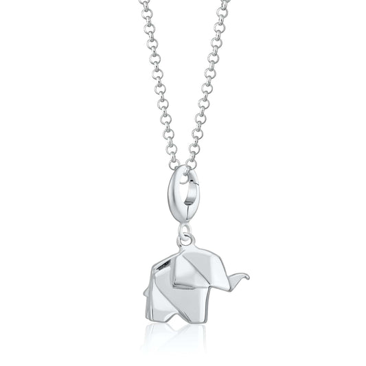 Silver Origami Elephant Charm Necklace - Lily Charmed