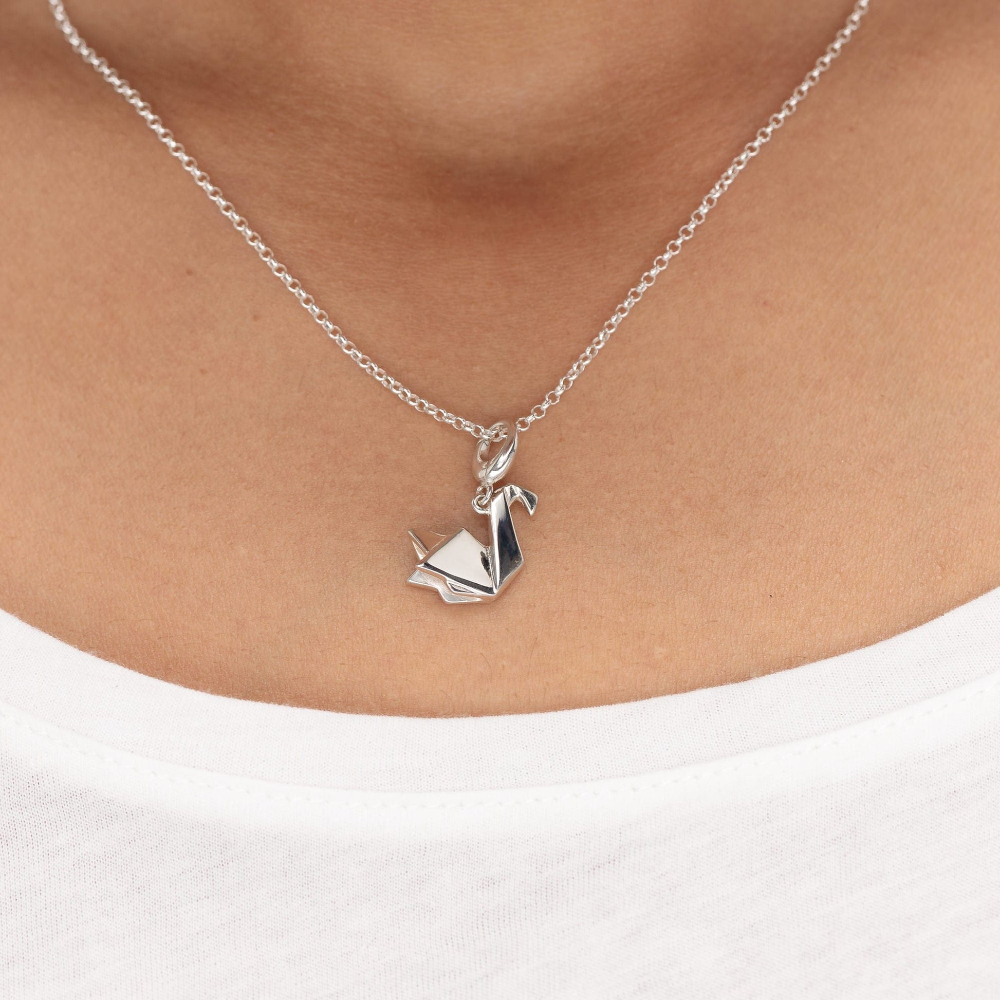 Silver Origami Swan Charm Necklace by Lily Charmed