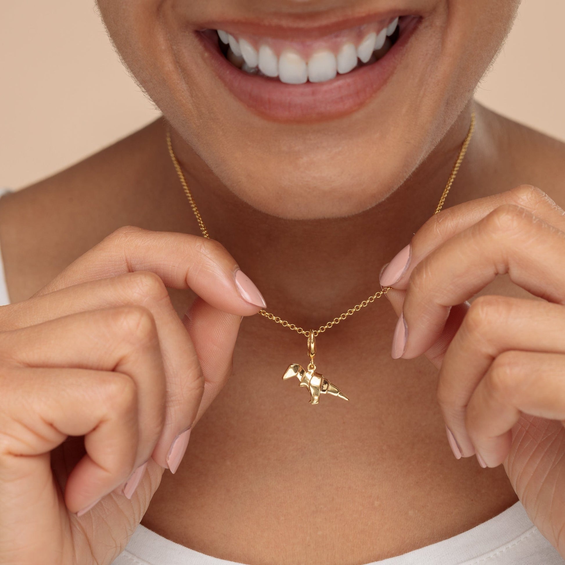 Gold Origami T-Rex Dinosaur Charm Necklace by Lily Charmed