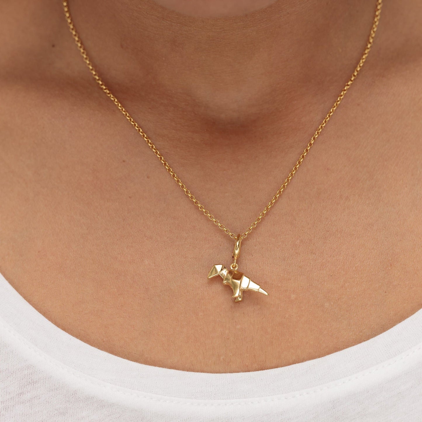 Gold Origami T-Rex Dinosaur Charm Necklace by Lily Charmed