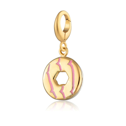 Gold Plated Party Ring Charm with Pink Enamel | Biscuit Charms