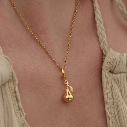 Gold Plated Pear Fruit Charm on Necklace- Lily Charmed