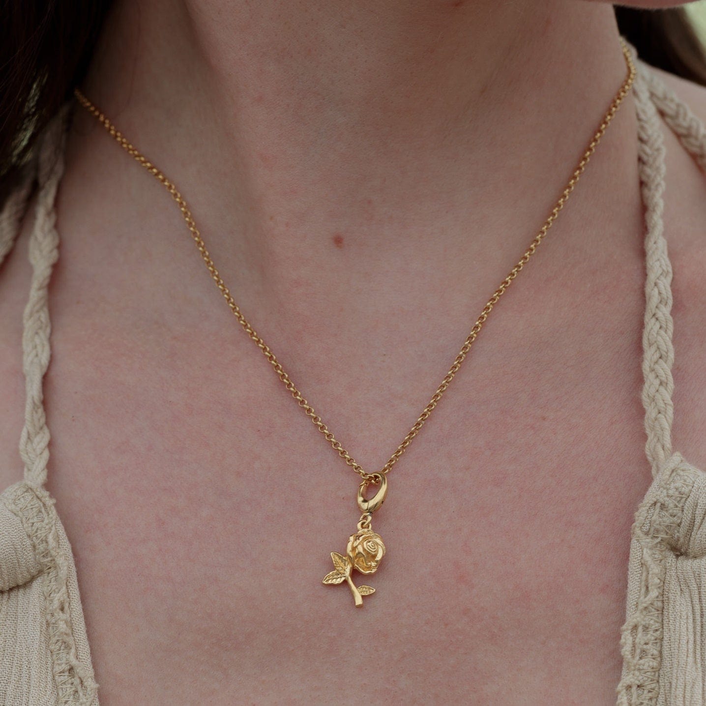 Gold Plated Rose Flower Charm on Necklace by Lily Charmed