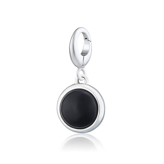 Silver Black Onyx Protection Healing Stone Charm Front  View  - Lily Charmed