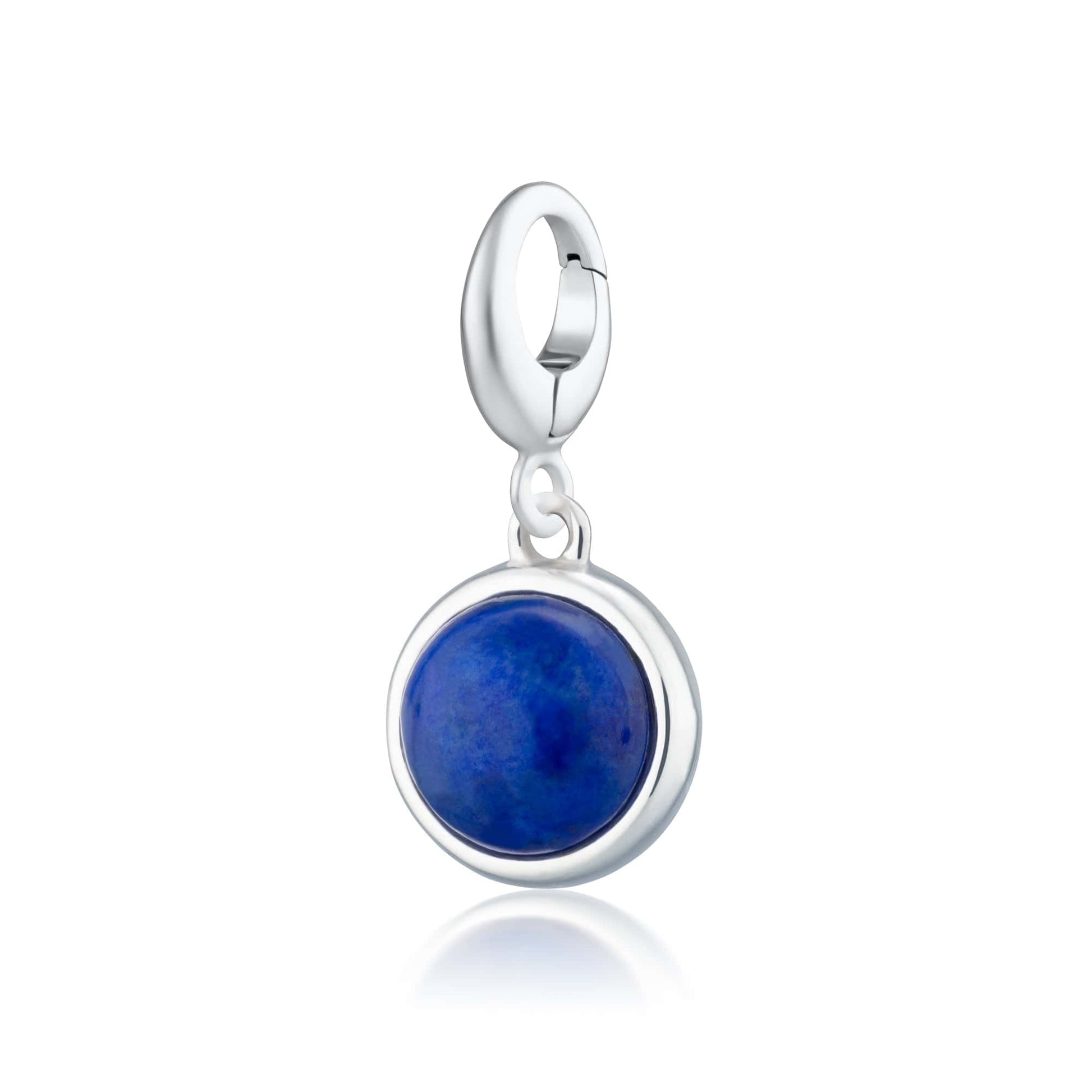 Silver Blue Lapis Wisdom Healing Stone Charm Front View - Lily Charmed