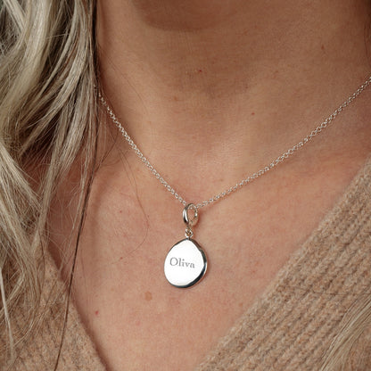 Engraved Silver Pebble Charm (Medium)