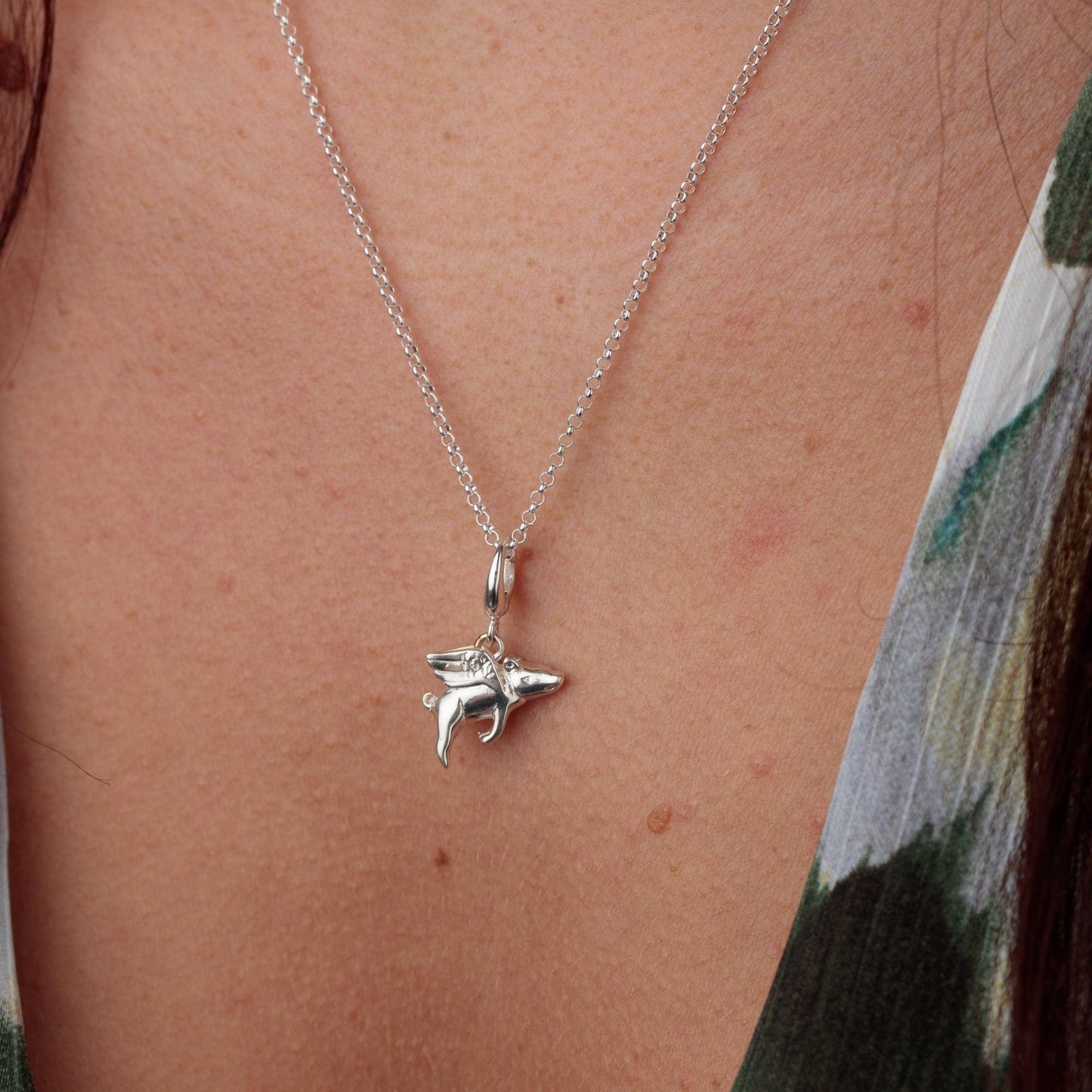 Silver Flying Pig Charm on Necklace - Lily Charmed