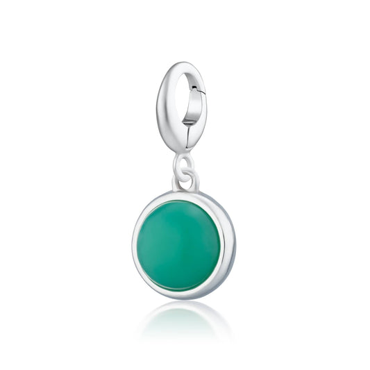 Silver Green Chrysoprase Happiness Healing Stone Charm Front View - Lily Charmed