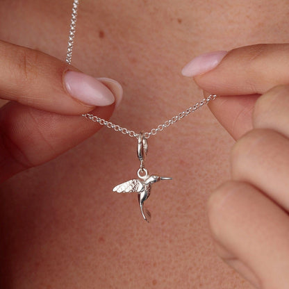 Silver Hummingbird Charm on Necklace | Bird  Charms by Lily Charmed