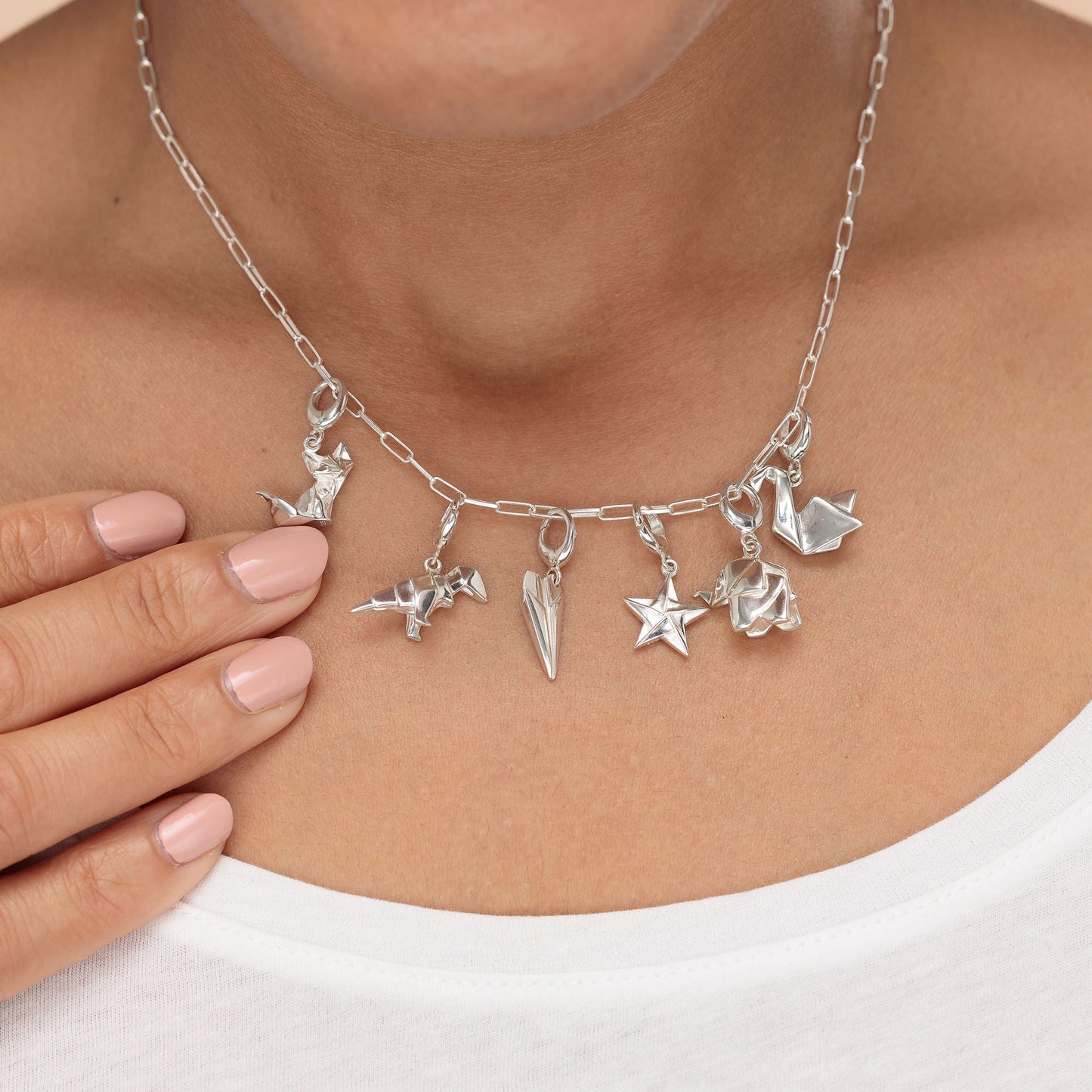 Silver Origami Fox Charm on Charm Necklace Necklace by Lily Charmed