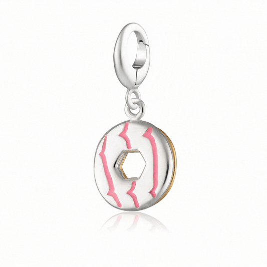 Silver Party Ring Charm with Pink Enamel
