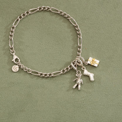Silver Christmas Present with Gold Bow Charm