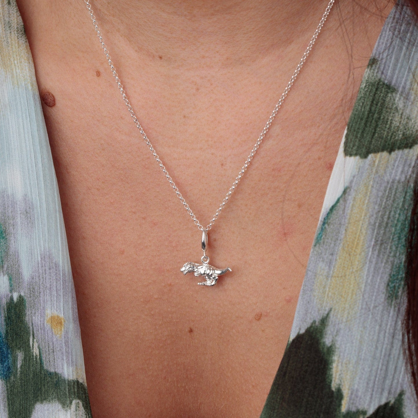 Silver T-Rex Dinosaur Charm on Necklace | Lily Charmed