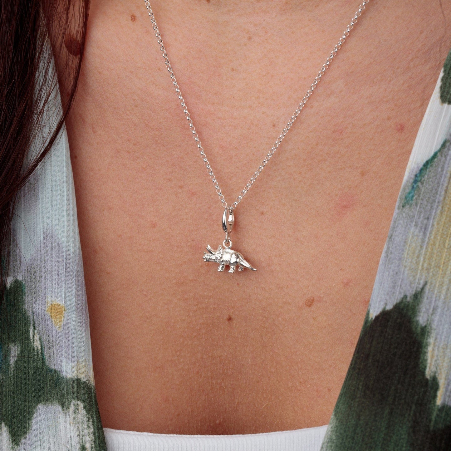 Silver Triceratops Dinosaur Charm on Neclace Lily Charmed