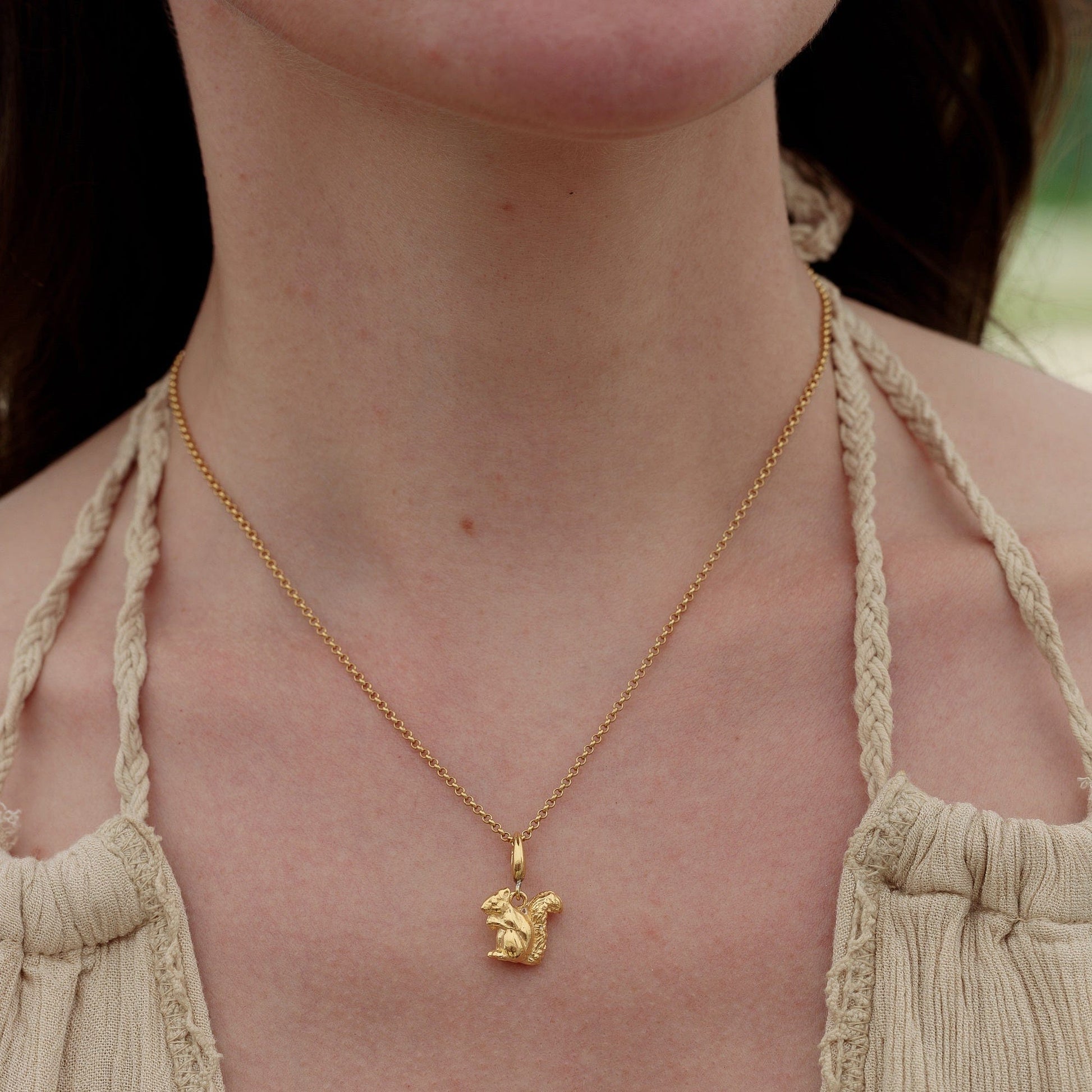 Gold Plated Squirrel Charm on Necklace | Gold Plated Charms by Lily Charmed